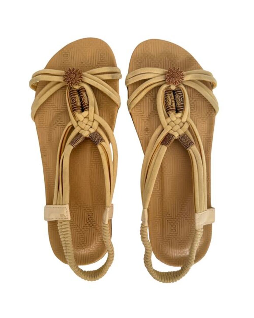 Boho Cream Beaded T Strap Sandals Size 39 / 8